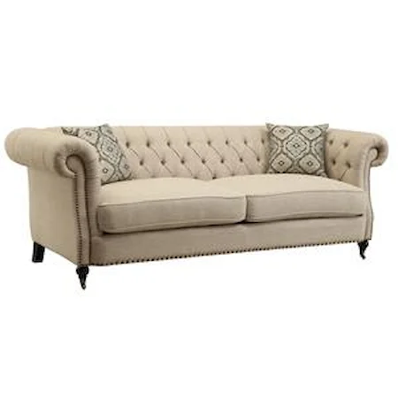 Traditional Button Tufted Sofa with Large Rolled Arms and Nailheads